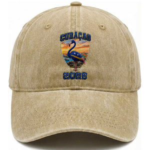 Funny Curacao Flamingo Soccer Lover Washed Cotton Baseball Cap Caribbean Island Gift
