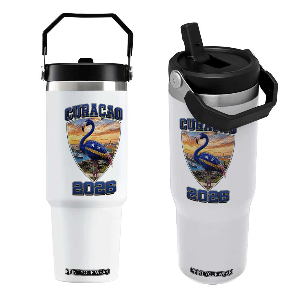 Funny Curacao Flamingo Soccer Lover Flip Straw Tumbler Caribbean Island Gift