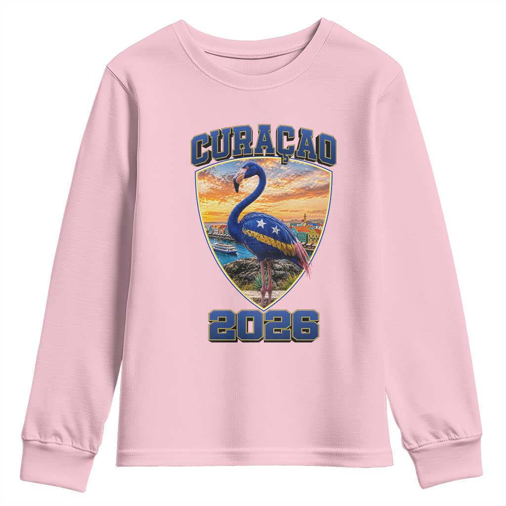 Funny Curacao Flamingo Soccer Lover Youth Sweatshirt Caribbean Island Gift