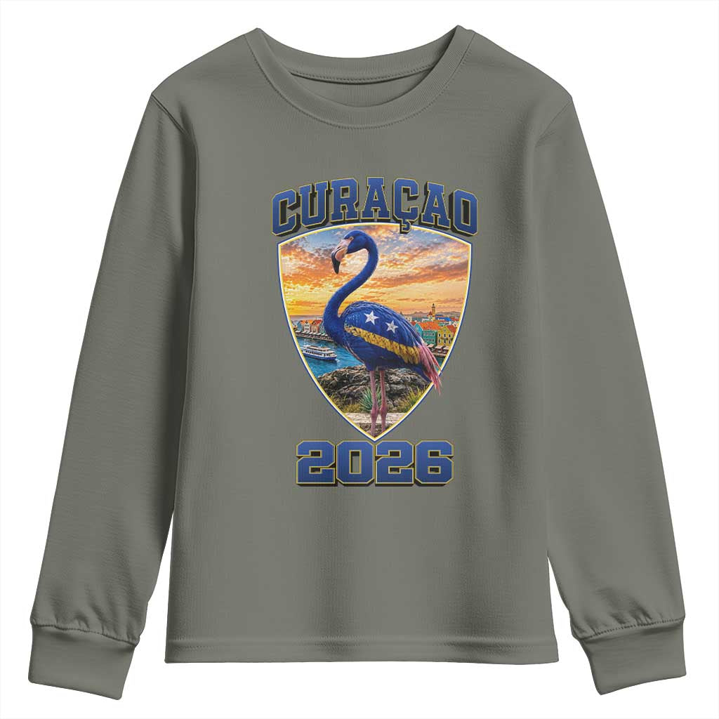 Funny Curacao Flamingo Soccer Lover Youth Sweatshirt Caribbean Island Gift