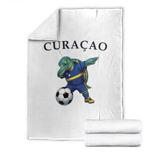 Funny Dabbing Sea Turtle Curaçao Soccer Fan Throw Blanket Caribbean Pride Graphic