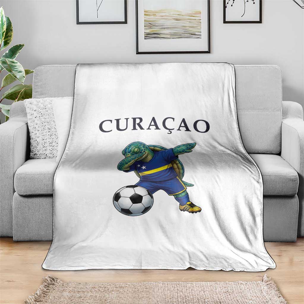 Funny Dabbing Sea Turtle Curaçao Soccer Fan Throw Blanket Caribbean Pride Graphic