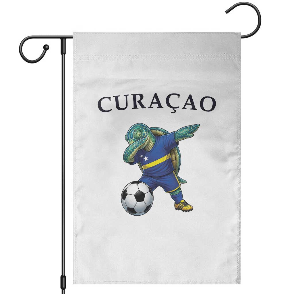 Funny Dabbing Sea Turtle Curaçao Soccer Fan Garden Flag Caribbean Pride Graphic TS12 White Print Your Wear