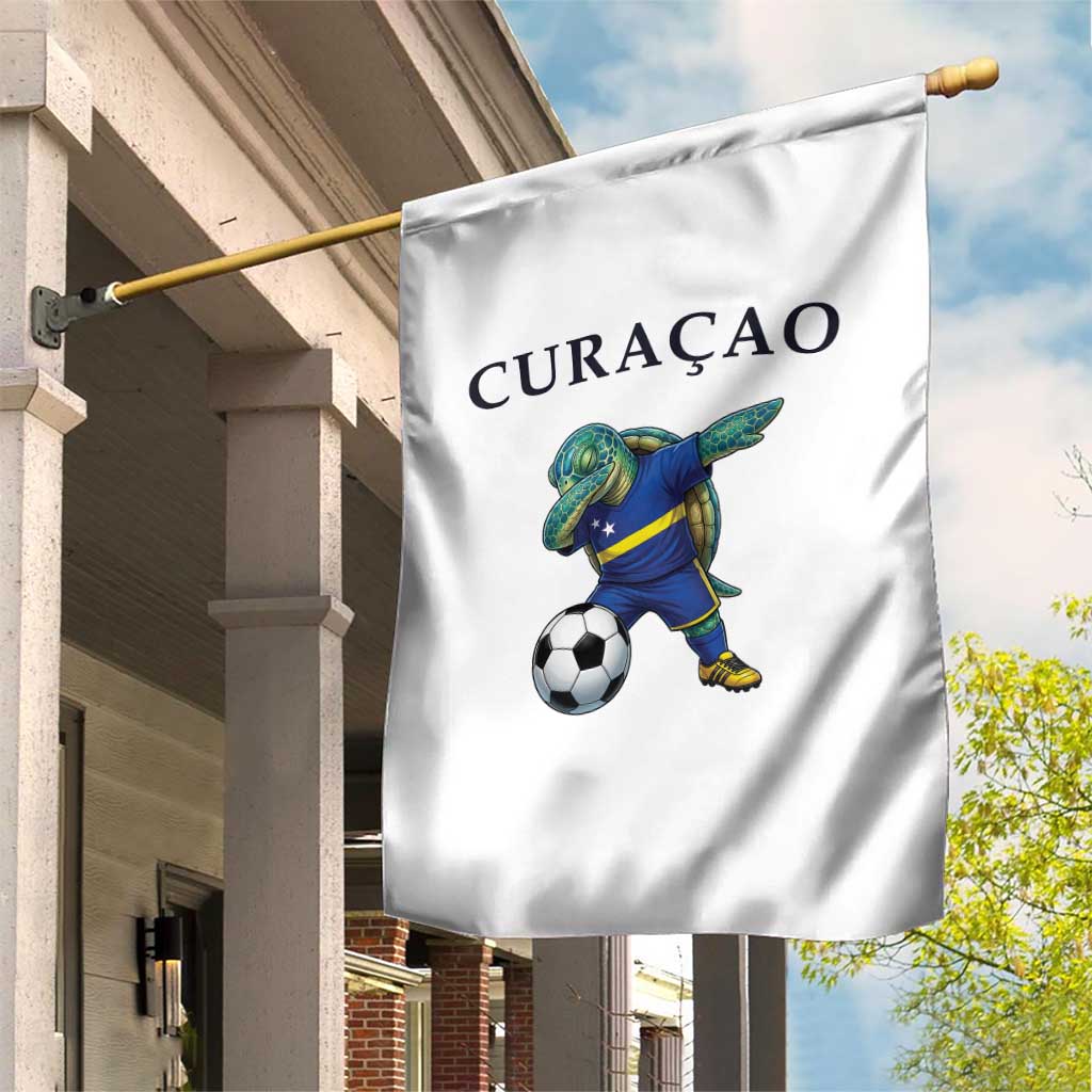 Funny Dabbing Sea Turtle Curaçao Soccer Fan Garden Flag Caribbean Pride Graphic