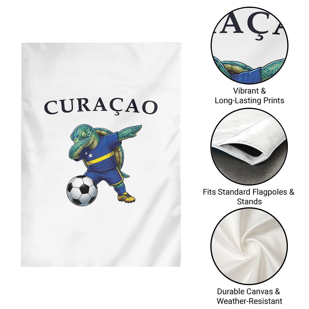 Funny Dabbing Sea Turtle Curaçao Soccer Fan Garden Flag Caribbean Pride Graphic