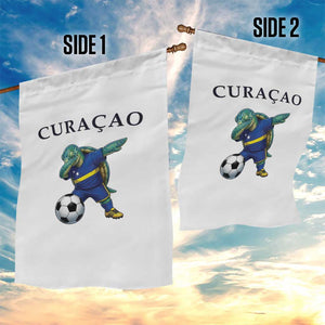 Funny Dabbing Sea Turtle Curaçao Soccer Fan Garden Flag Caribbean Pride Graphic