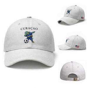 Funny Dabbing Sea Turtle Curaçao Soccer Fan Baseball Cap Caribbean Pride Graphic