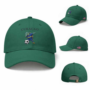 Funny Dabbing Sea Turtle Curaçao Soccer Fan Baseball Cap Caribbean Pride Graphic