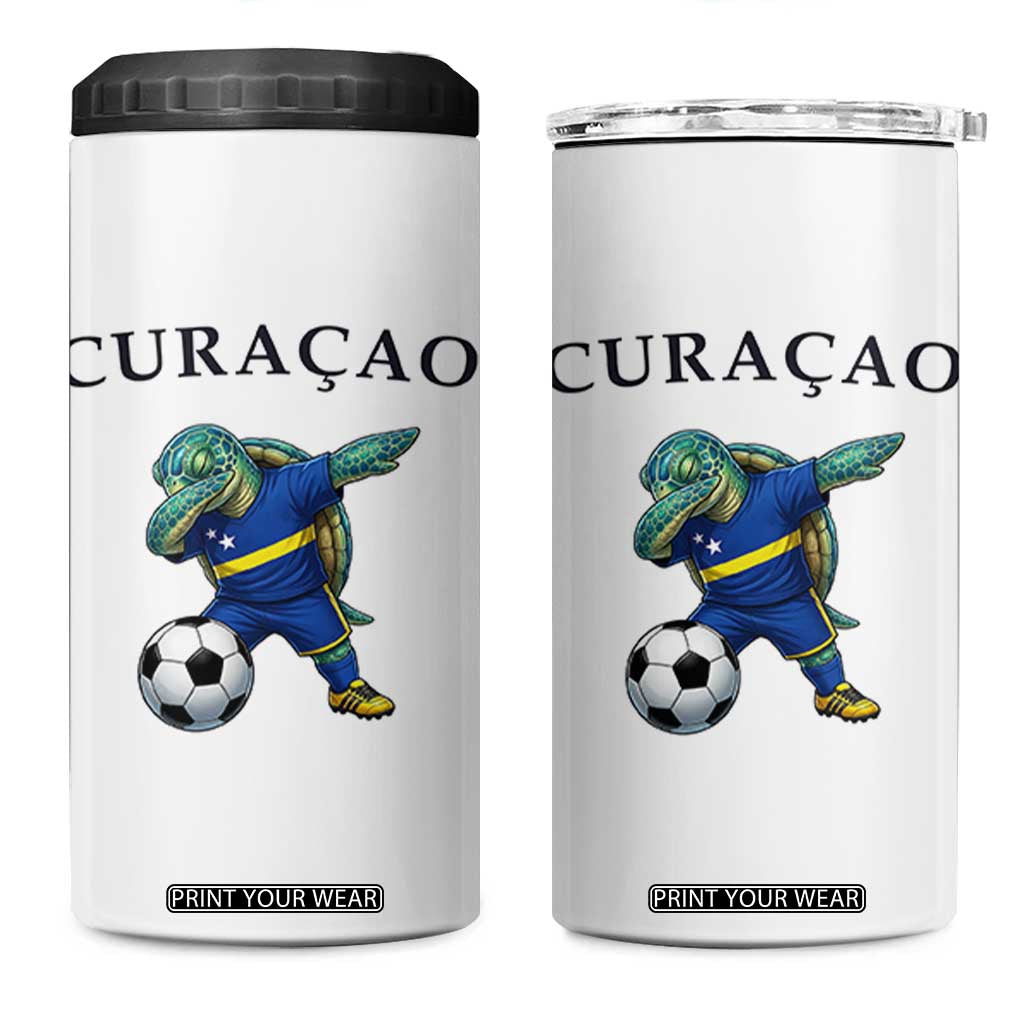 Funny Dabbing Sea Turtle Curaçao Soccer Fan 4 in 1 Can Cooler Tumbler Caribbean Pride Graphic