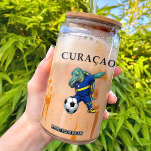 Funny Dabbing Sea Turtle Curaçao Soccer Fan Glass Can Caribbean Pride Graphic