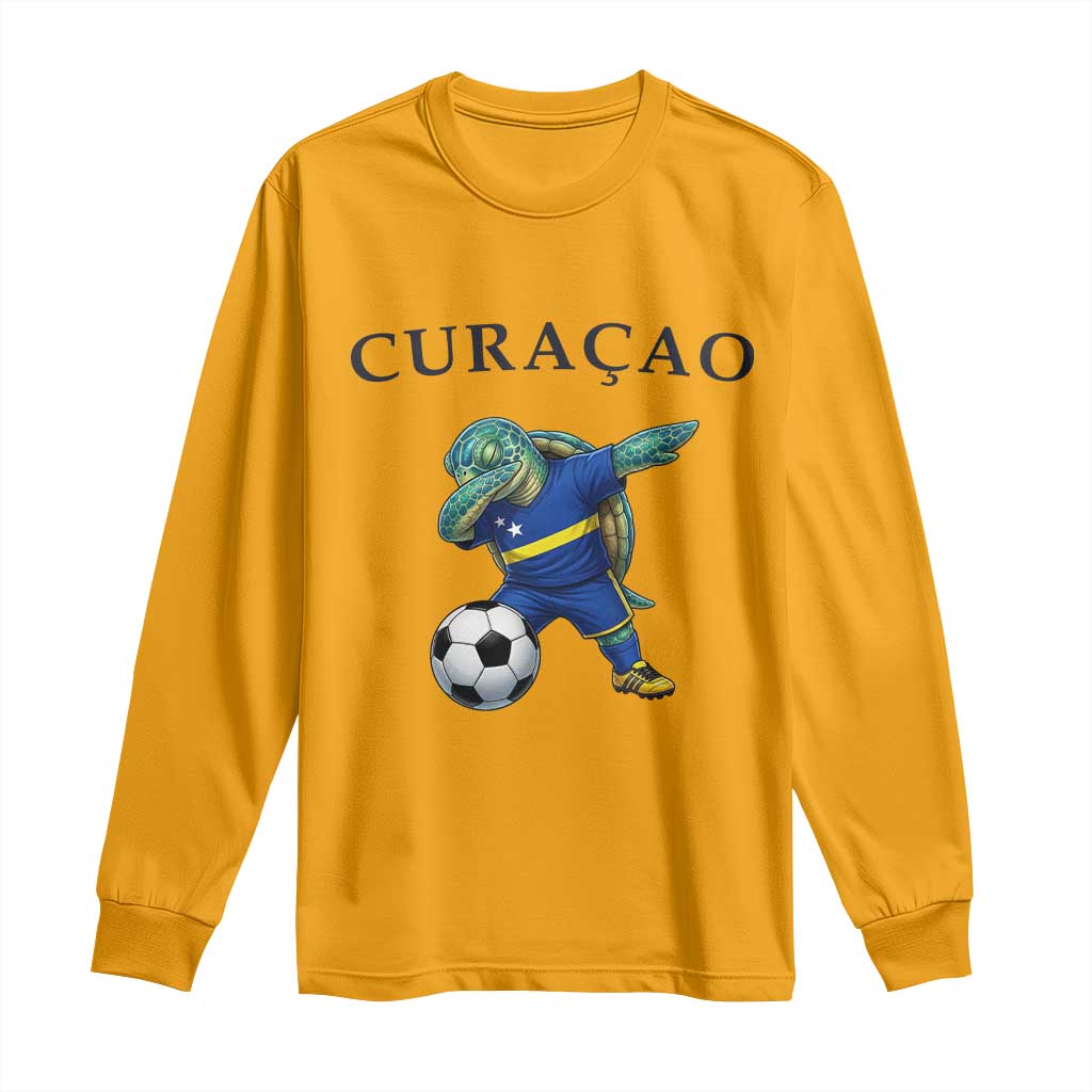 Funny Dabbing Sea Turtle Curaçao Soccer Fan Long Sleeve Shirt Caribbean Pride Graphic