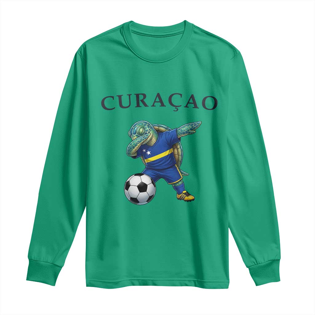 Funny Dabbing Sea Turtle Curaçao Soccer Fan Long Sleeve Shirt Caribbean Pride Graphic