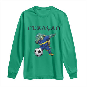 Funny Dabbing Sea Turtle Curaçao Soccer Fan Long Sleeve Shirt Caribbean Pride Graphic