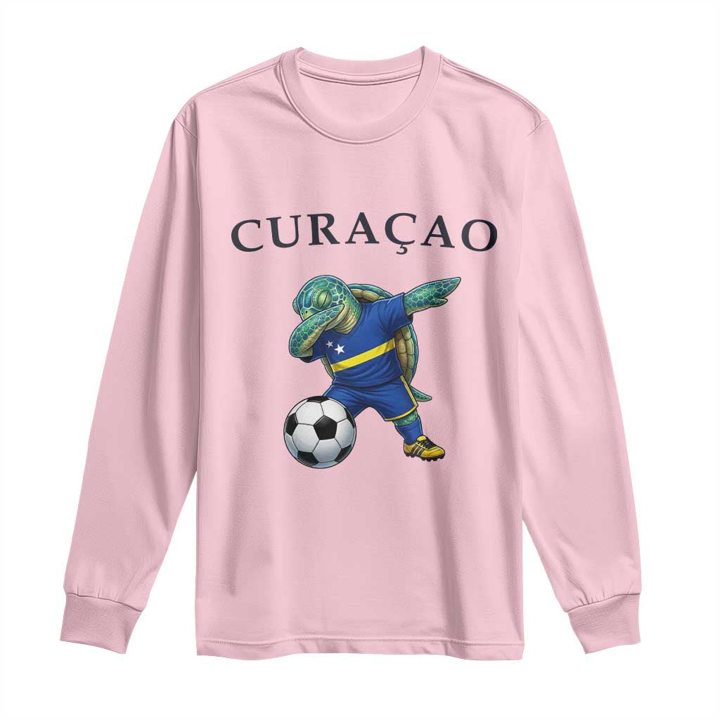 Funny Dabbing Sea Turtle Curaçao Soccer Fan Long Sleeve Shirt Caribbean Pride Graphic
