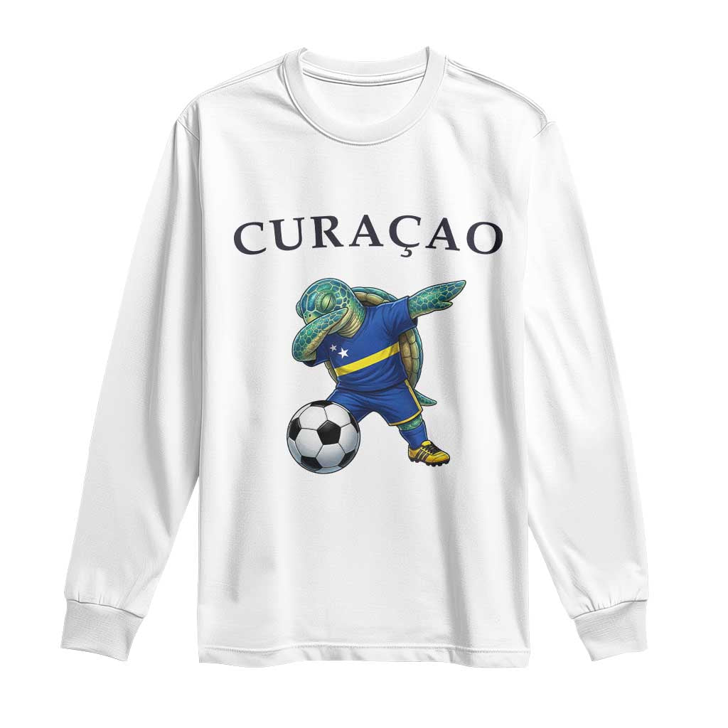 Funny Dabbing Sea Turtle Curaçao Soccer Fan Long Sleeve Shirt Caribbean Pride Graphic