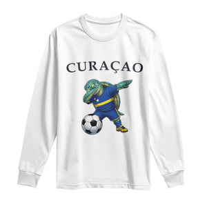 Funny Dabbing Sea Turtle Curaçao Soccer Fan Long Sleeve Shirt Caribbean Pride Graphic