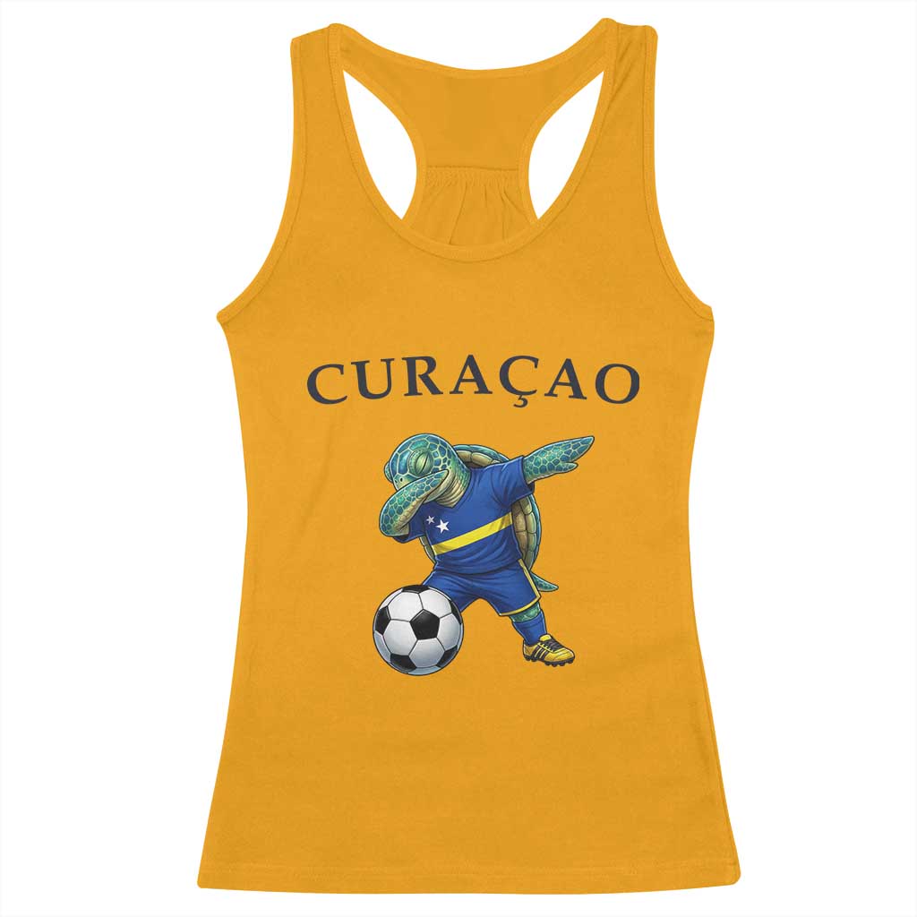 Funny Dabbing Sea Turtle Curaçao Soccer Fan Racerback Tank Top Caribbean Pride Graphic