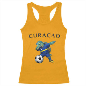 Funny Dabbing Sea Turtle Curaçao Soccer Fan Racerback Tank Top Caribbean Pride Graphic