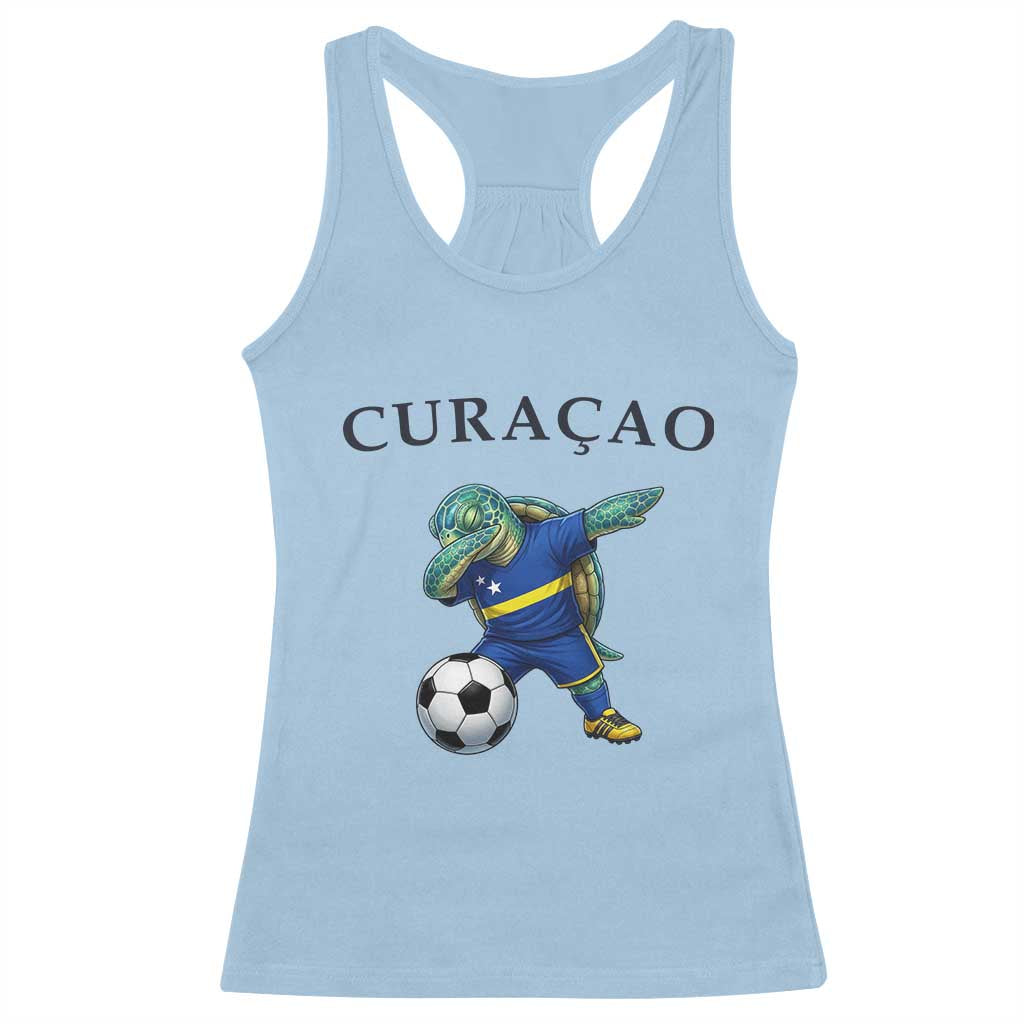 Funny Dabbing Sea Turtle Curaçao Soccer Fan Racerback Tank Top Caribbean Pride Graphic