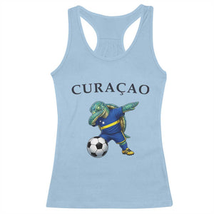 Funny Dabbing Sea Turtle Curaçao Soccer Fan Racerback Tank Top Caribbean Pride Graphic