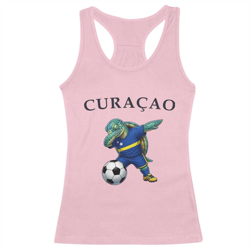 Funny Dabbing Sea Turtle Curaçao Soccer Fan Racerback Tank Top Caribbean Pride Graphic