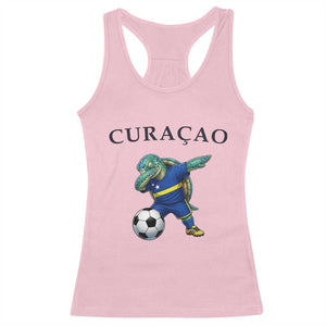 Funny Dabbing Sea Turtle Curaçao Soccer Fan Racerback Tank Top Caribbean Pride Graphic