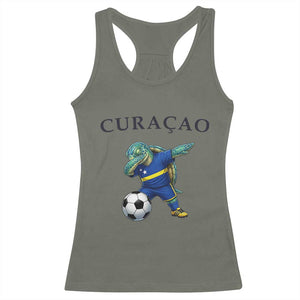 Funny Dabbing Sea Turtle Curaçao Soccer Fan Racerback Tank Top Caribbean Pride Graphic