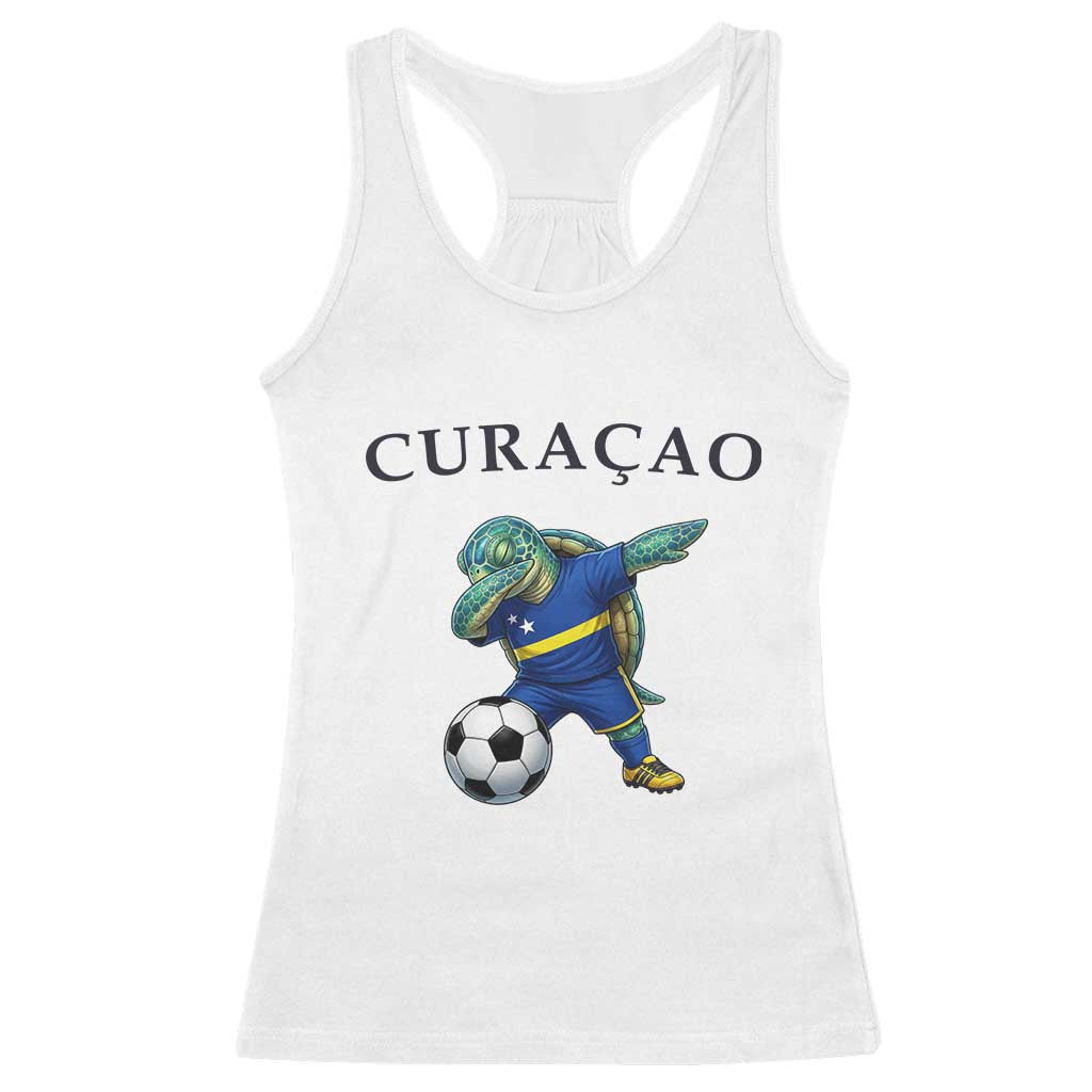 Funny Dabbing Sea Turtle Curaçao Soccer Fan Racerback Tank Top Caribbean Pride Graphic TS12 White Print Your Wear