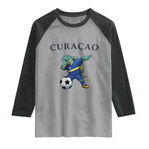 Funny Dabbing Sea Turtle Curaçao Soccer Fan Raglan Shirt Caribbean Pride Graphic