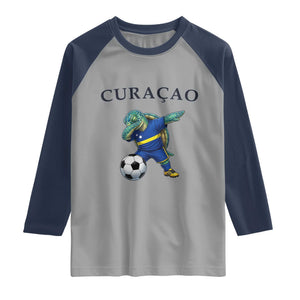 Funny Dabbing Sea Turtle Curaçao Soccer Fan Raglan Shirt Caribbean Pride Graphic