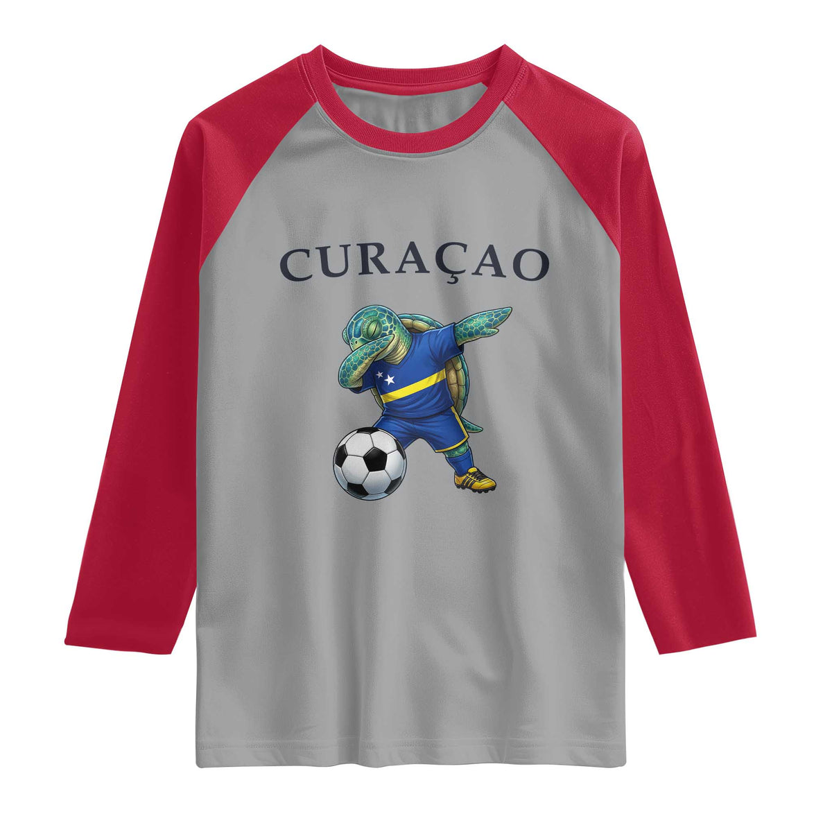Funny Dabbing Sea Turtle Curaçao Soccer Fan Raglan Shirt Caribbean Pride Graphic