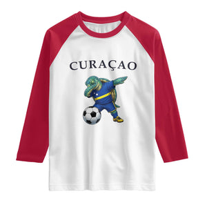 Funny Dabbing Sea Turtle Curaçao Soccer Fan Raglan Shirt Caribbean Pride Graphic