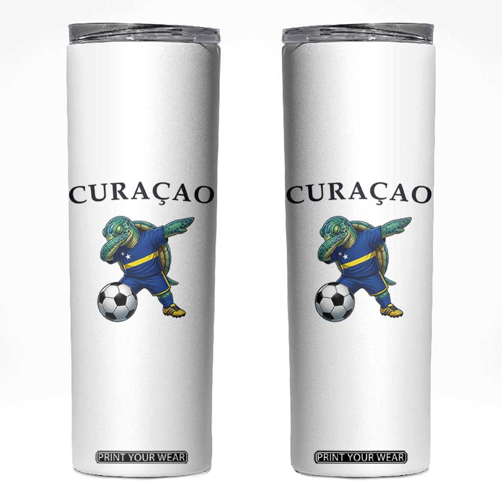 Funny Dabbing Sea Turtle Curaçao Soccer Fan Skinny Tumbler Caribbean Pride Graphic