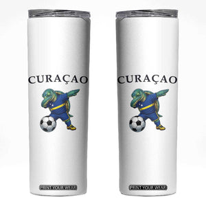 Funny Dabbing Sea Turtle Curaçao Soccer Fan Skinny Tumbler Caribbean Pride Graphic