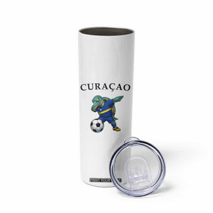 Funny Dabbing Sea Turtle Curaçao Soccer Fan Skinny Tumbler Caribbean Pride Graphic