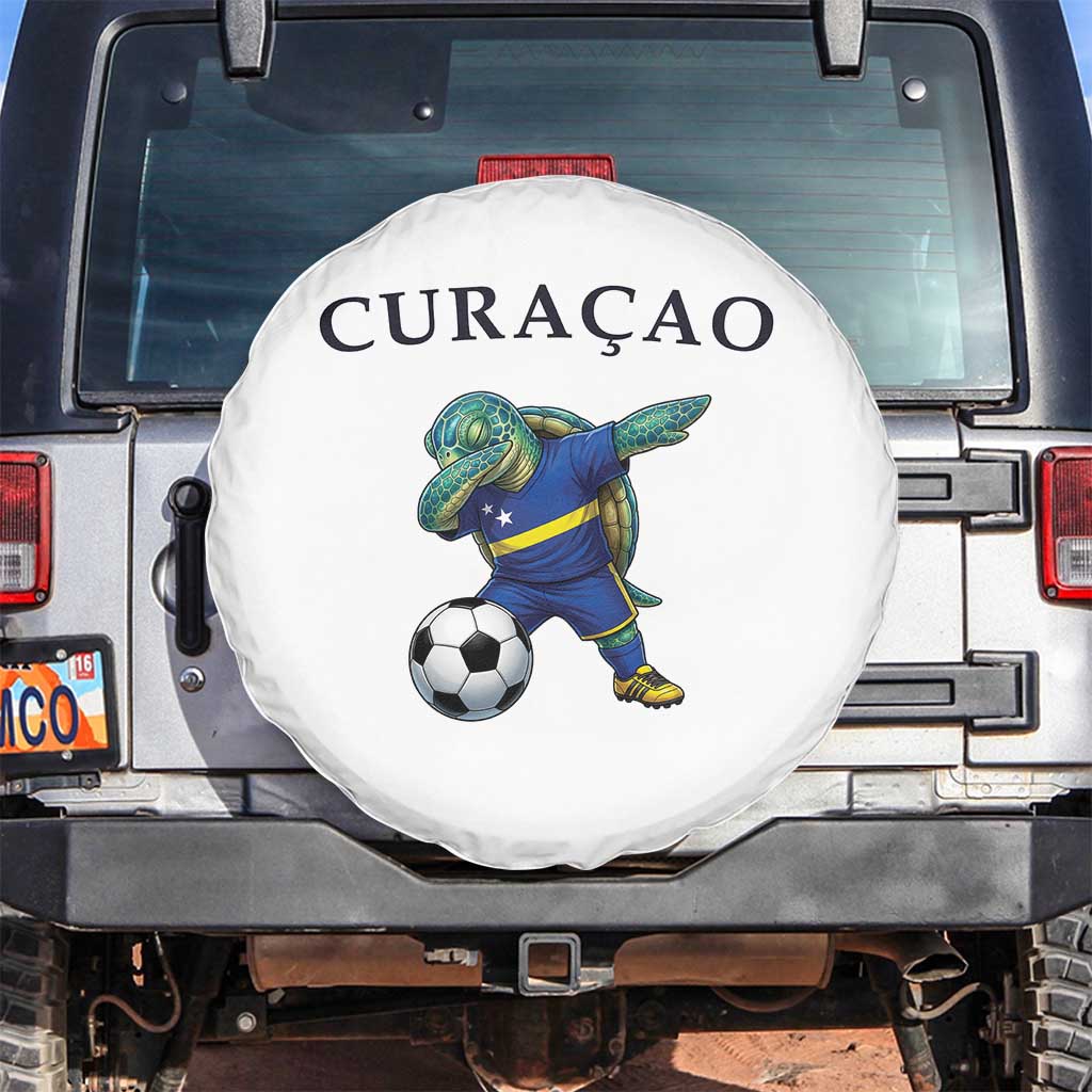 Funny Dabbing Sea Turtle Curaçao Soccer Fan Spare Tire Cover Caribbean Pride Graphic