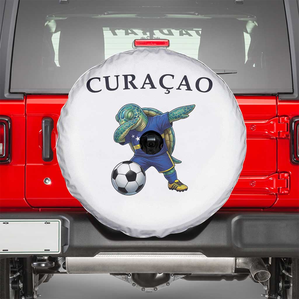 Funny Dabbing Sea Turtle Curaçao Soccer Fan Spare Tire Cover Caribbean Pride Graphic
