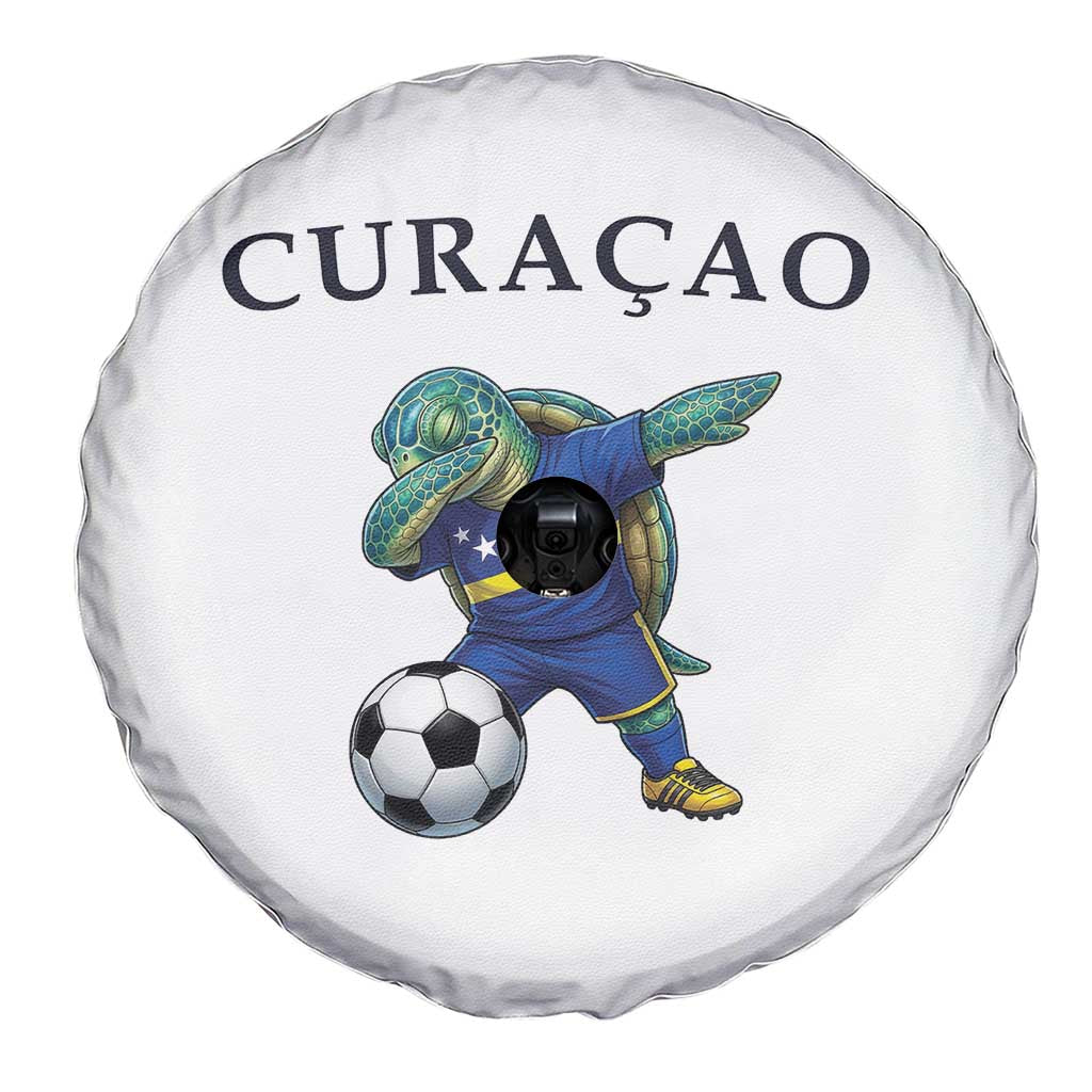 Funny Dabbing Sea Turtle Curaçao Soccer Fan Spare Tire Cover Caribbean Pride Graphic