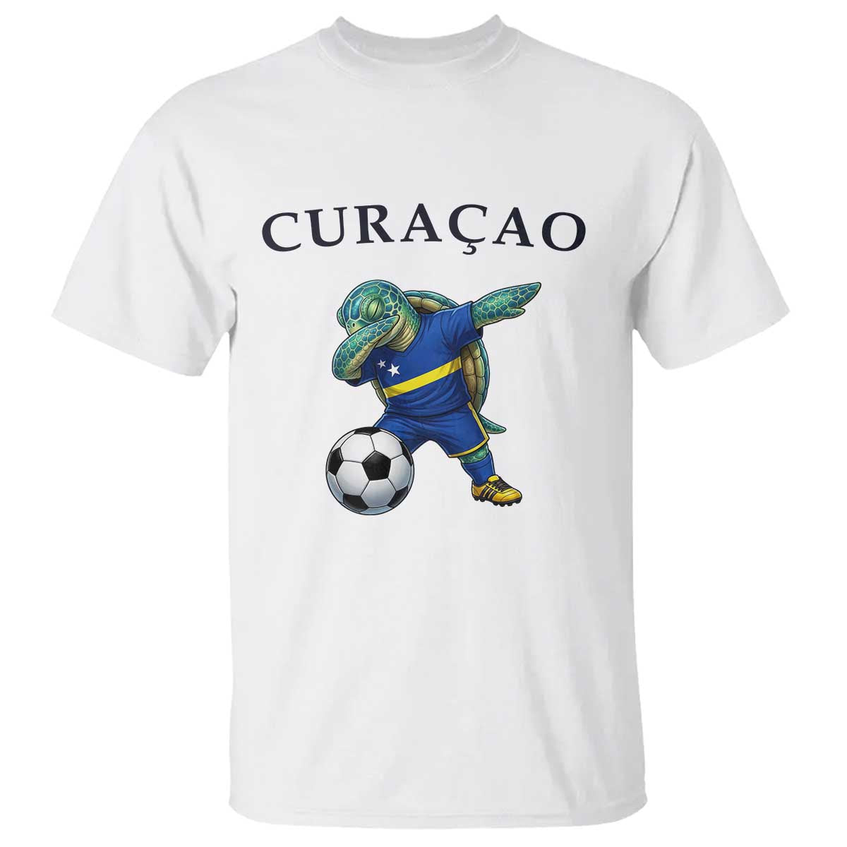 Funny Dabbing Sea Turtle Curaçao Soccer Fan T Shirt Caribbean Pride Graphic TS12 White Print Your Wear