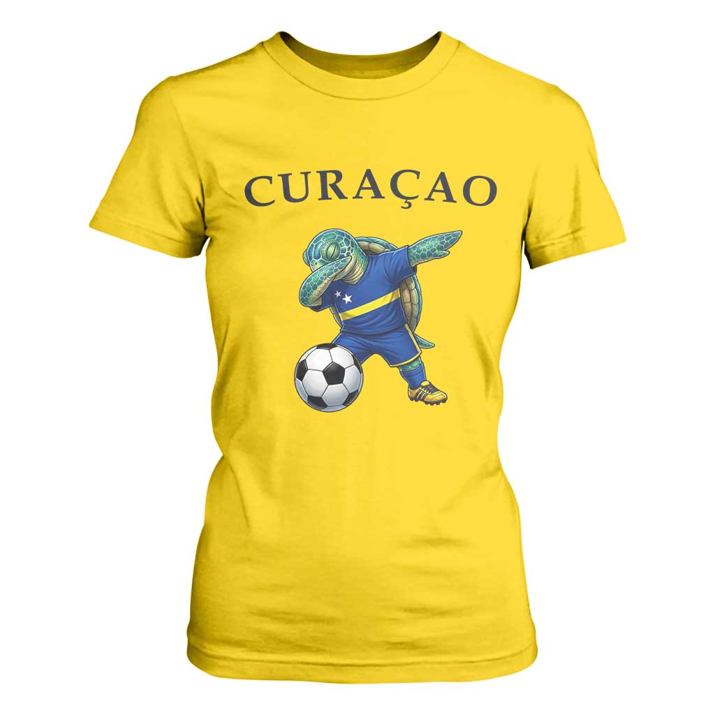 Funny Dabbing Sea Turtle Curaçao Soccer Fan T Shirt For Women Caribbean Pride Graphic
