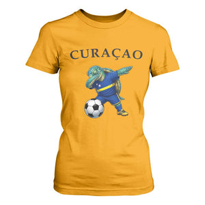 Funny Dabbing Sea Turtle Curaçao Soccer Fan T Shirt For Women Caribbean Pride Graphic