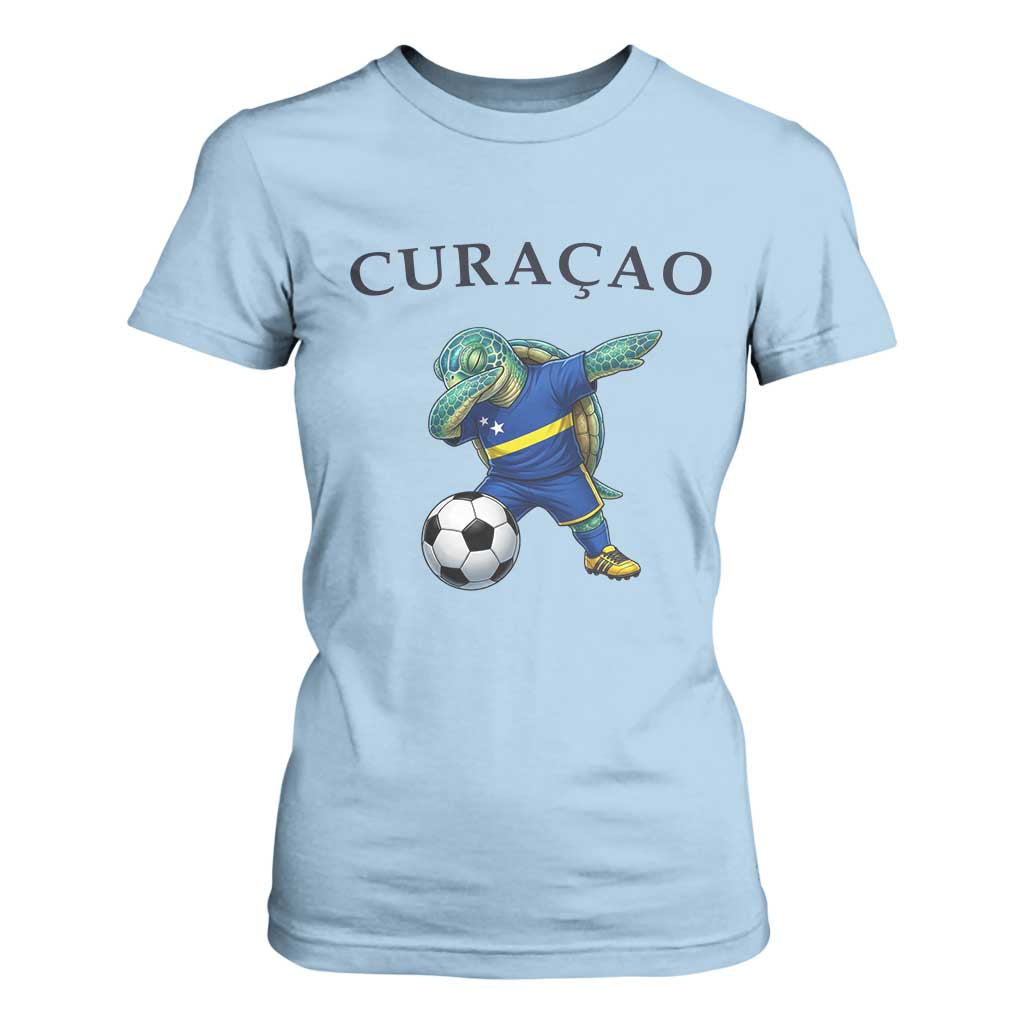 Funny Dabbing Sea Turtle Curaçao Soccer Fan T Shirt For Women Caribbean Pride Graphic
