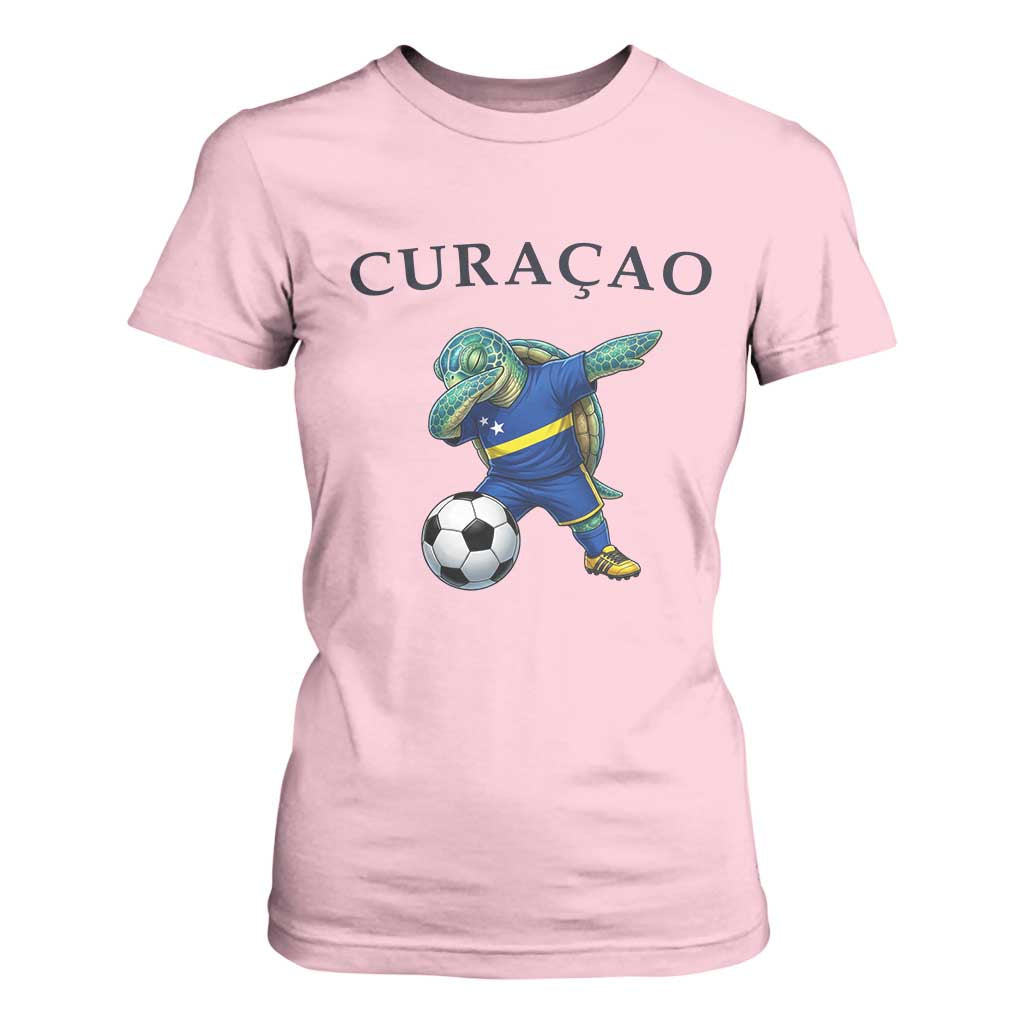 Funny Dabbing Sea Turtle Curaçao Soccer Fan T Shirt For Women Caribbean Pride Graphic