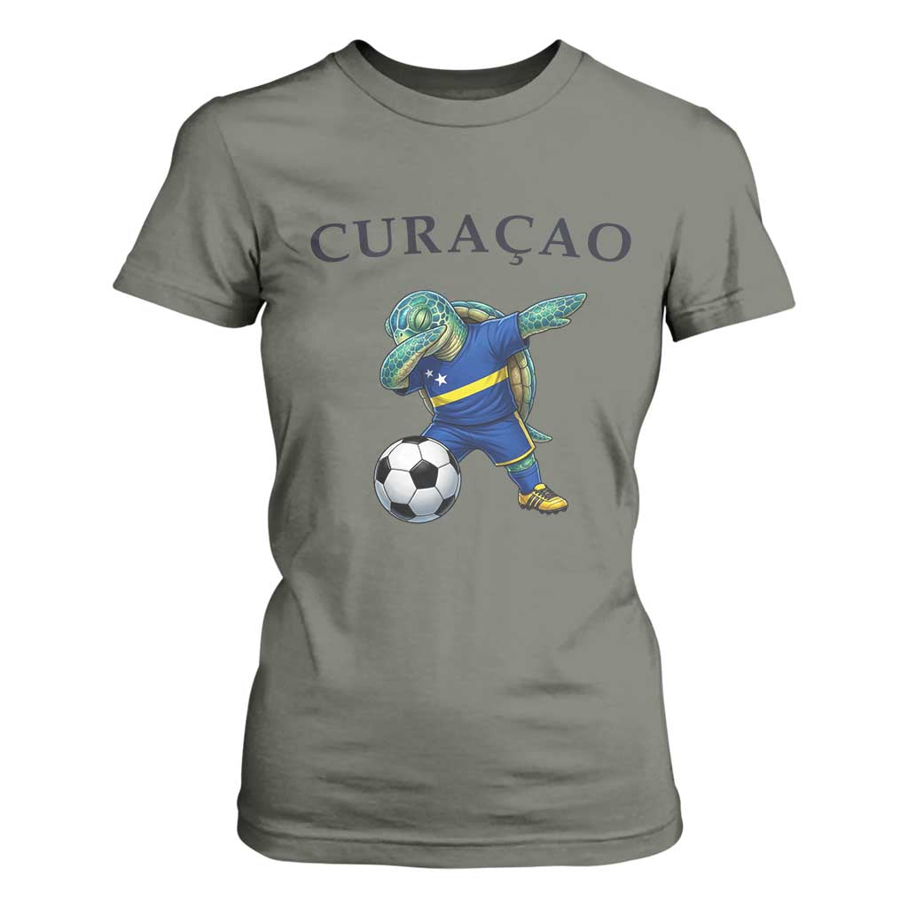 Funny Dabbing Sea Turtle Curaçao Soccer Fan T Shirt For Women Caribbean Pride Graphic