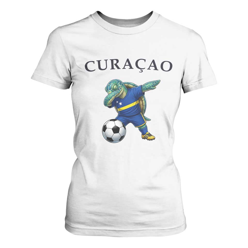 Funny Dabbing Sea Turtle Curaçao Soccer Fan T Shirt For Women Caribbean Pride Graphic