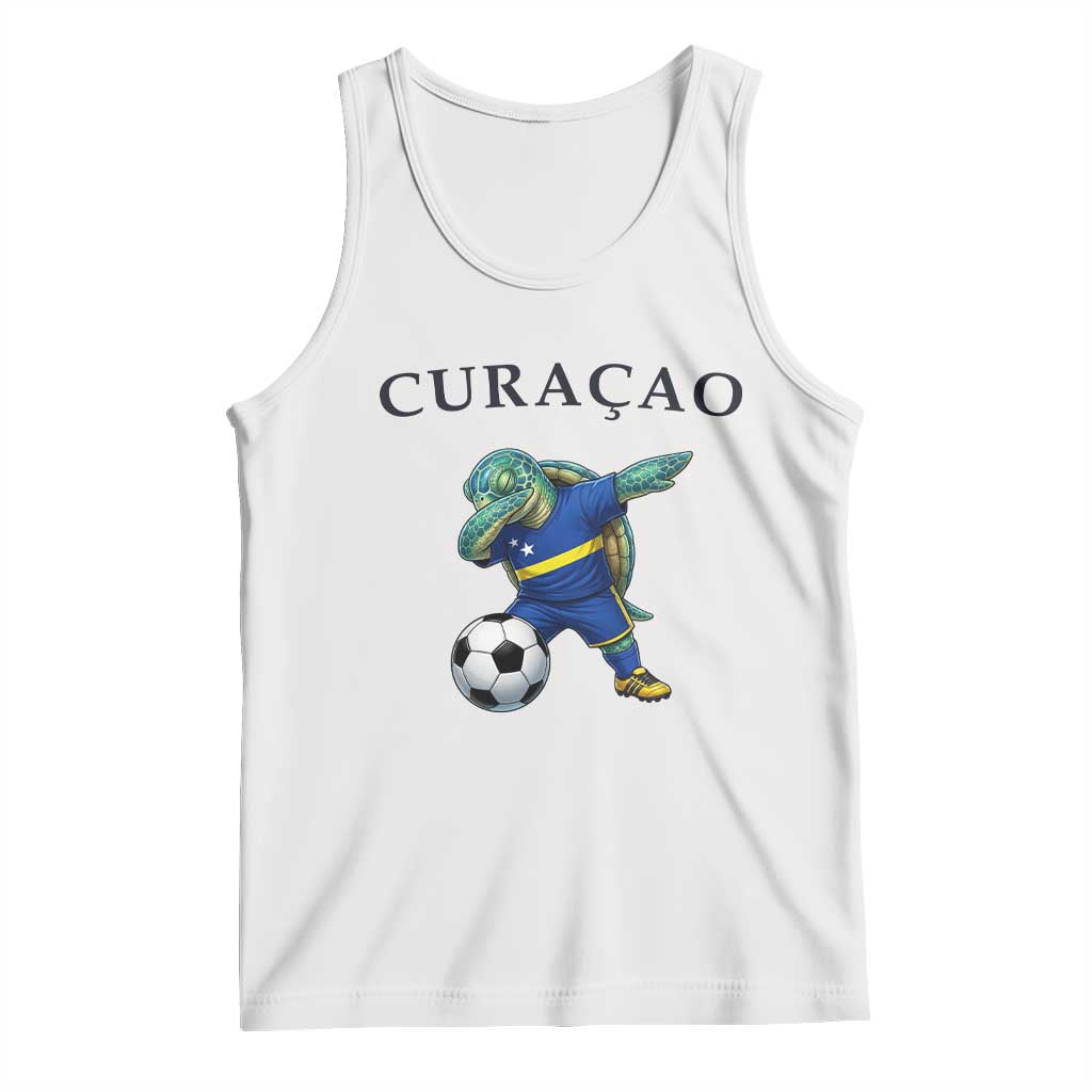 Funny Dabbing Sea Turtle Curaçao Soccer Fan Tank Top Caribbean Pride Graphic TS12 White Print Your Wear
