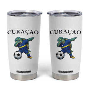 Funny Dabbing Sea Turtle Curaçao Soccer Fan Tumbler Cup Caribbean Pride Graphic