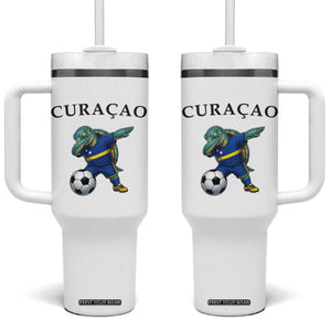 Funny Dabbing Sea Turtle Curaçao Soccer Fan Tumbler With Handle Caribbean Pride Graphic