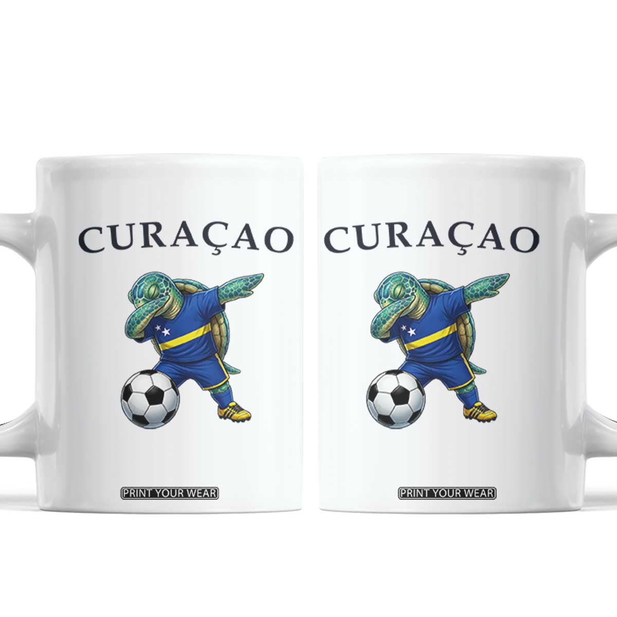 Funny Dabbing Sea Turtle Curaçao Soccer Fan Coffee Mug Caribbean Pride Graphic