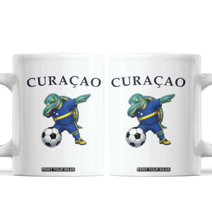 Funny Dabbing Sea Turtle Curaçao Soccer Fan Coffee Mug Caribbean Pride Graphic